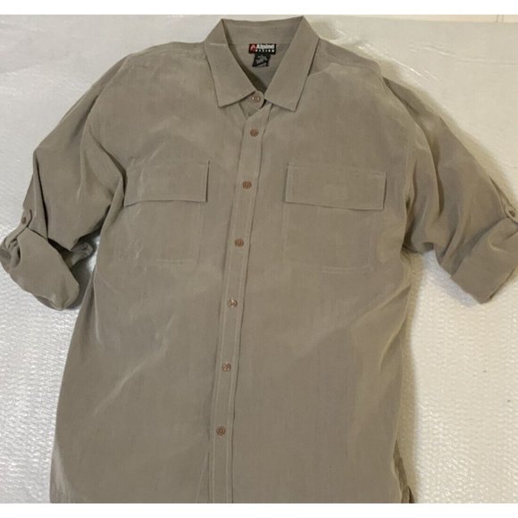 Alpine Design Mens Button Up Shirt Large Solid Green Long Sleeve Roll Tab Resort - Picture 7 of 9
